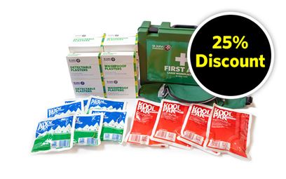 The contents of the School First Aid Kit Bundle that includes a 25% discount. The contents of the School First Aid Kit Bundle that includes a 25% discount.