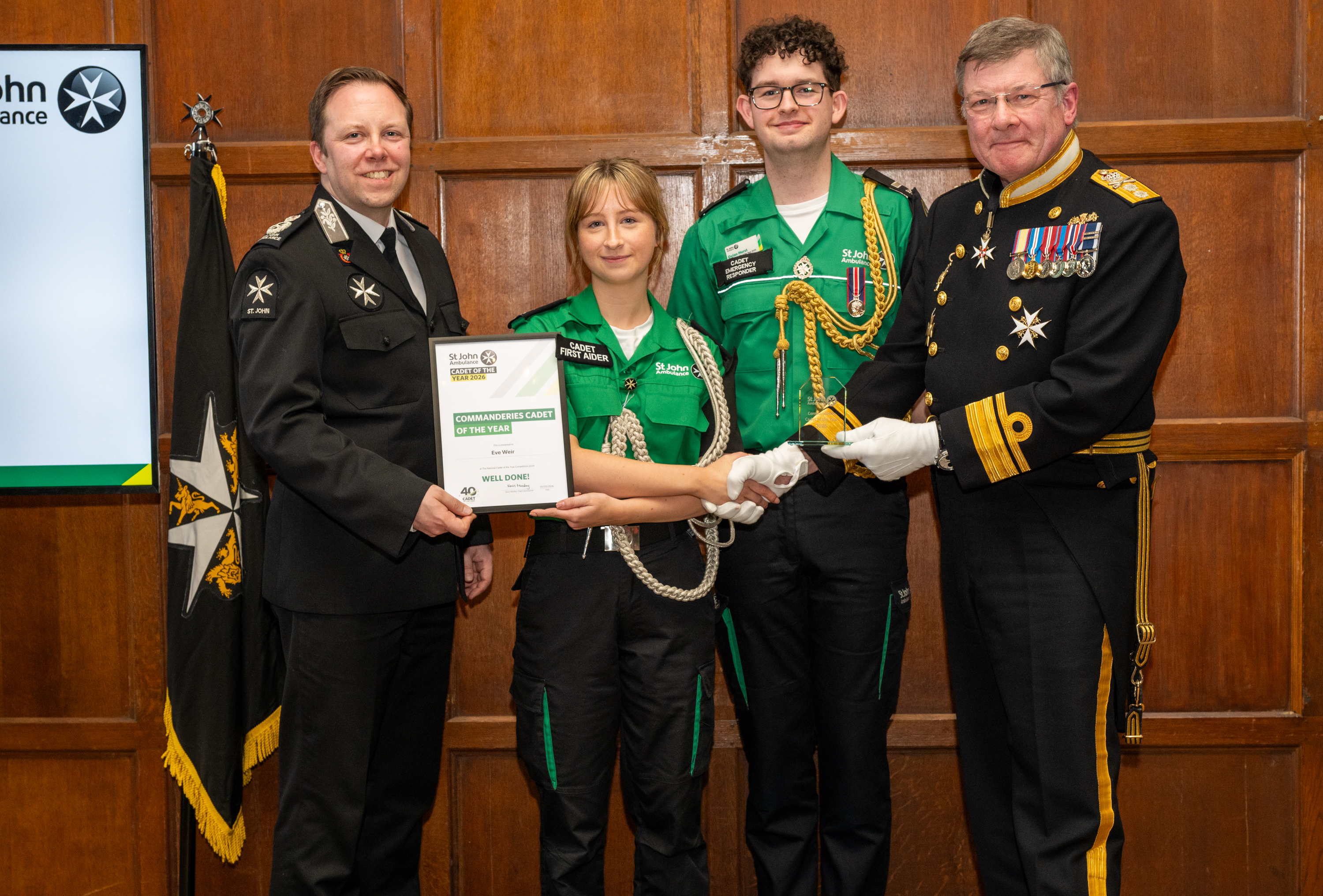 Commandaries Northern Ireland RCOTY -Eve Weir - L2R Chief Commissioner Kevin Munday - NCOTY 2025 Dylan Hurst and Rear Admiral Simon Williams.jpg