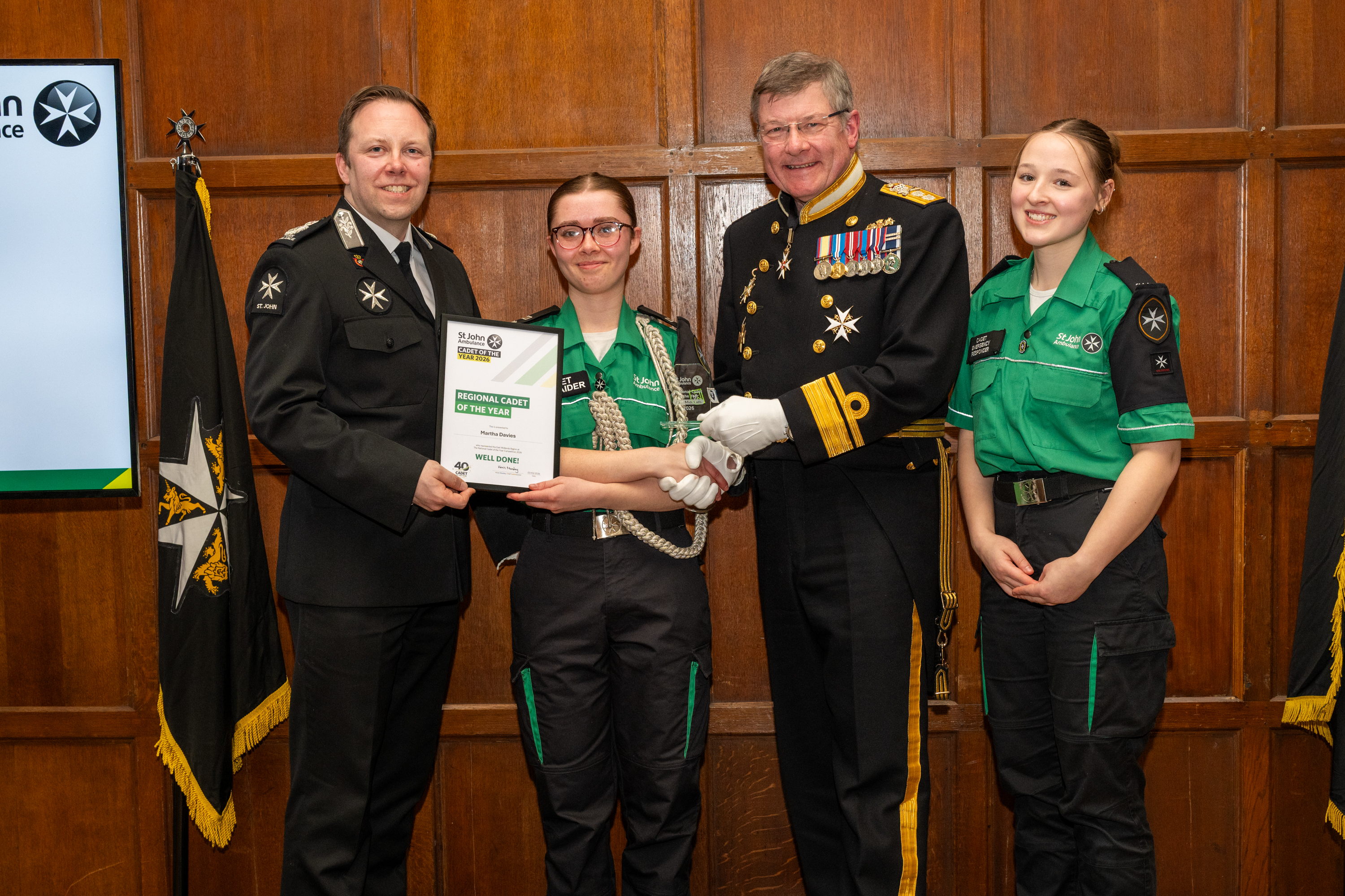 East Midlands RCOTY - Martha Davies - L2R Chief Commissioner Kevin Munday -  Rear Admiral Simon Williams and RCOTY 2025 Ellie Watson.jpg