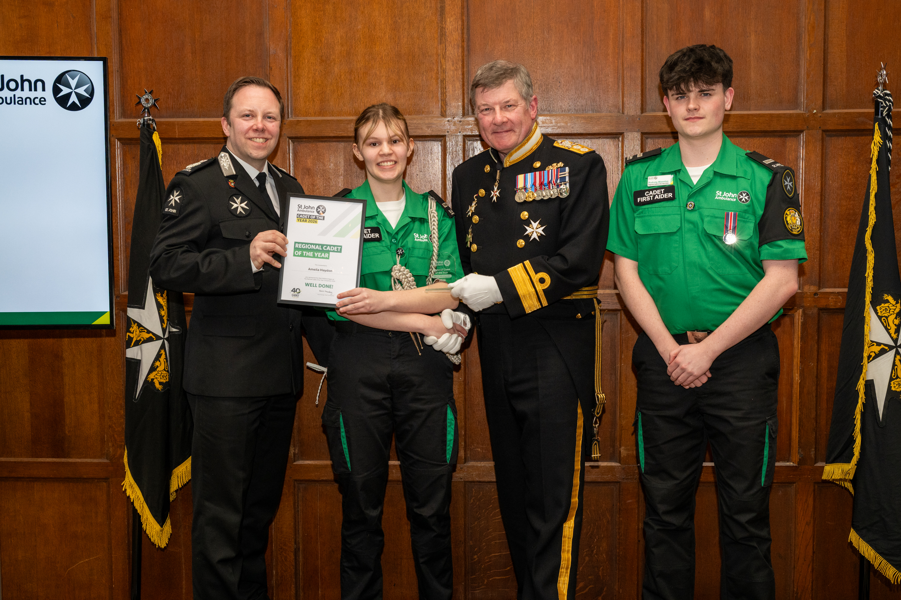 West Midlands RCOTY - Amelia Haydon - L2R Chief Commissioner Kevin Munday -  Rear Admiral Simon Williams and RCOTY 2025 Padraig Mannion.jpg
