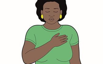 An illustration of a woman with a hand to her chest in pain. An illustration of a woman with a hand to her chest in pain.