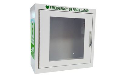 Unlocked Indoor Defibrillator AED Cabinet Alarmed – White