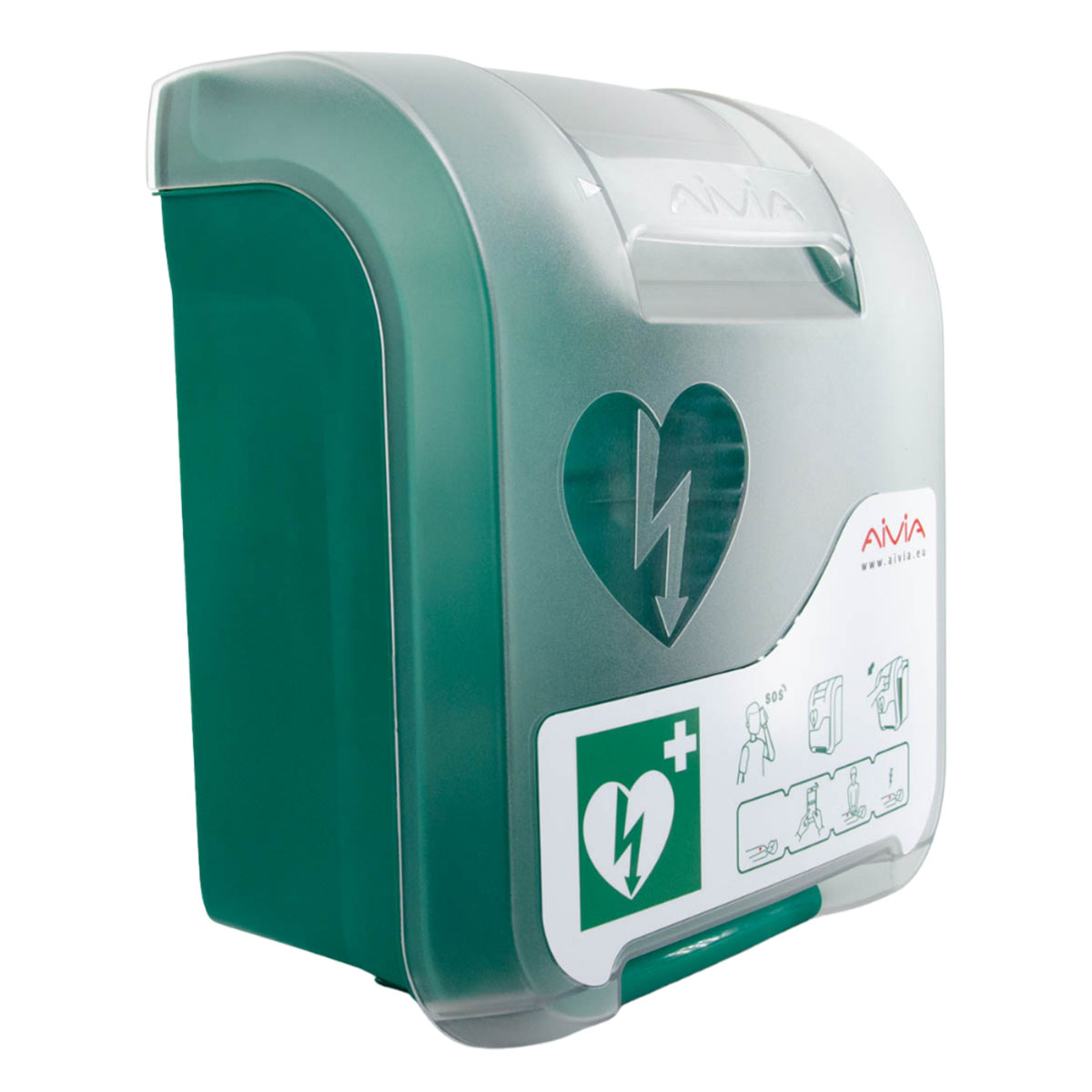A perspective of the Aivia Basic AED Cabinet.