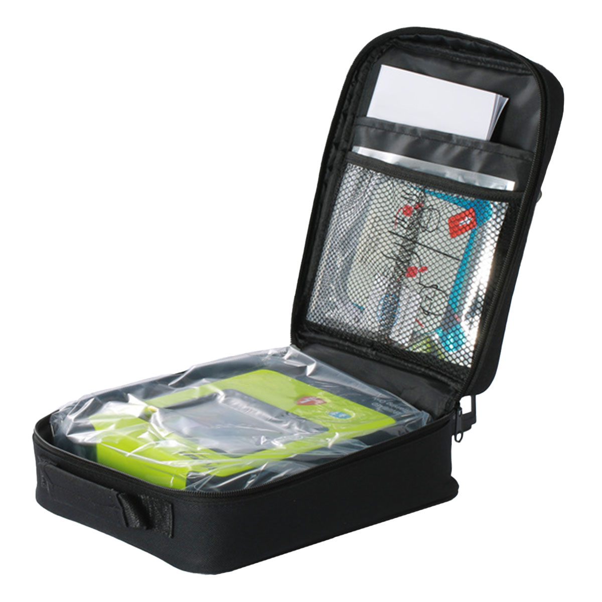 The carry case for the St John Ambulance HEART One Trainer, with the contents.