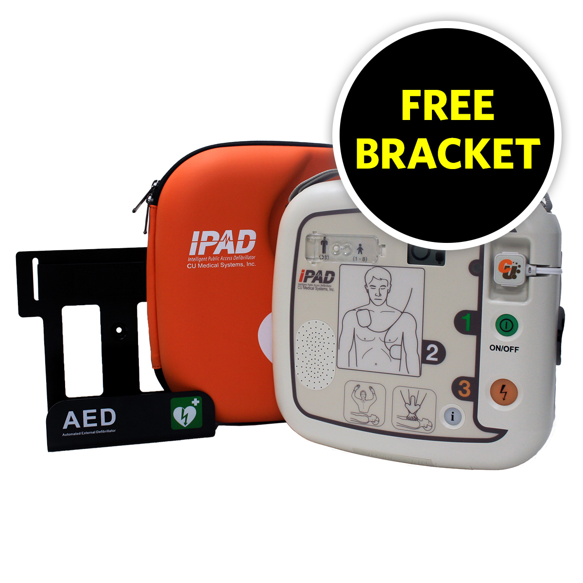 iPAD SP1 Fully Automatic Defibrillator and Wall Bracket Bundle.