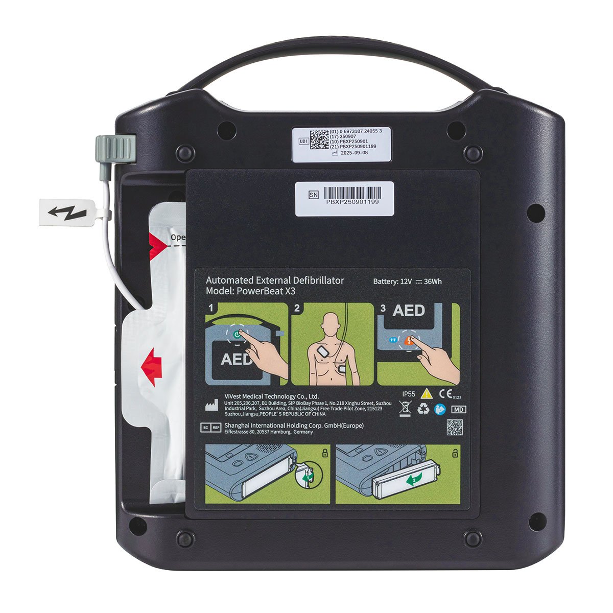 The back of the St John Ambulance HEART Two Semi-automatic Defibrillator.