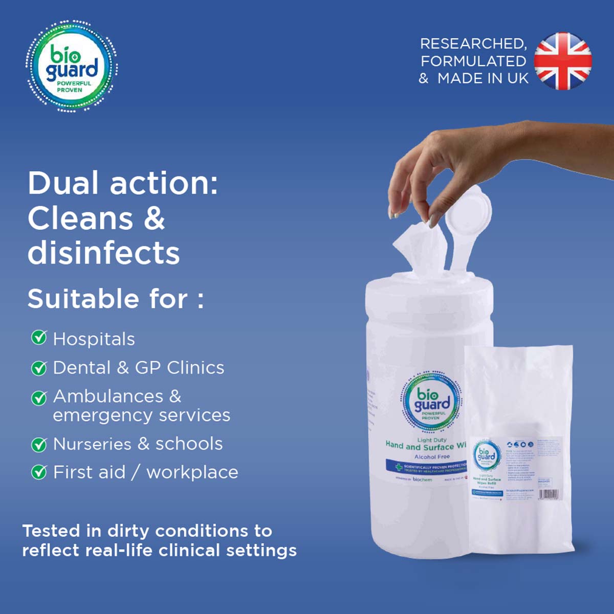 Tub of 200 Bioguard Light Duty Hand and Surface Wipes