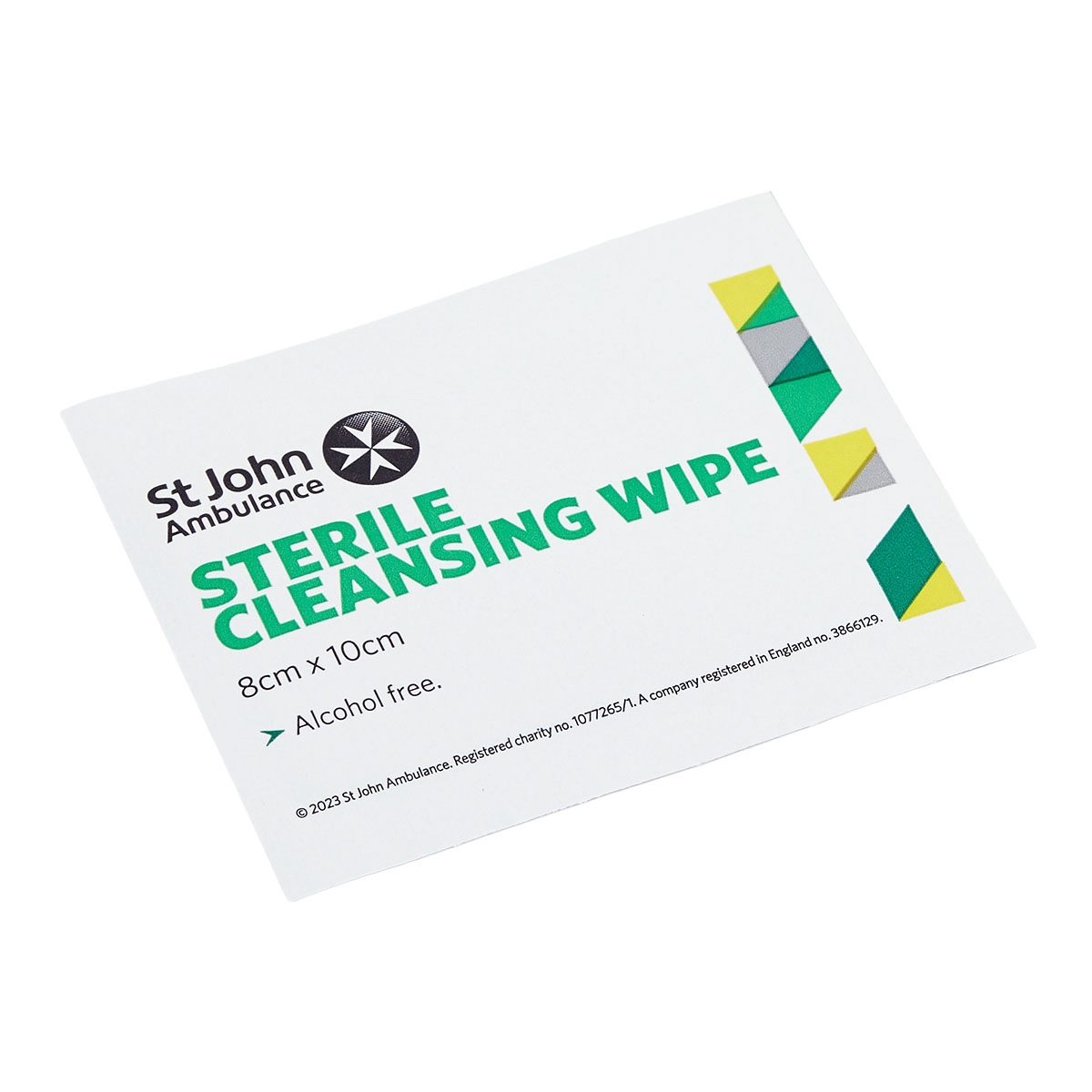 A single sachet of the St John Ambulance Sterile Cleansing Wipe.