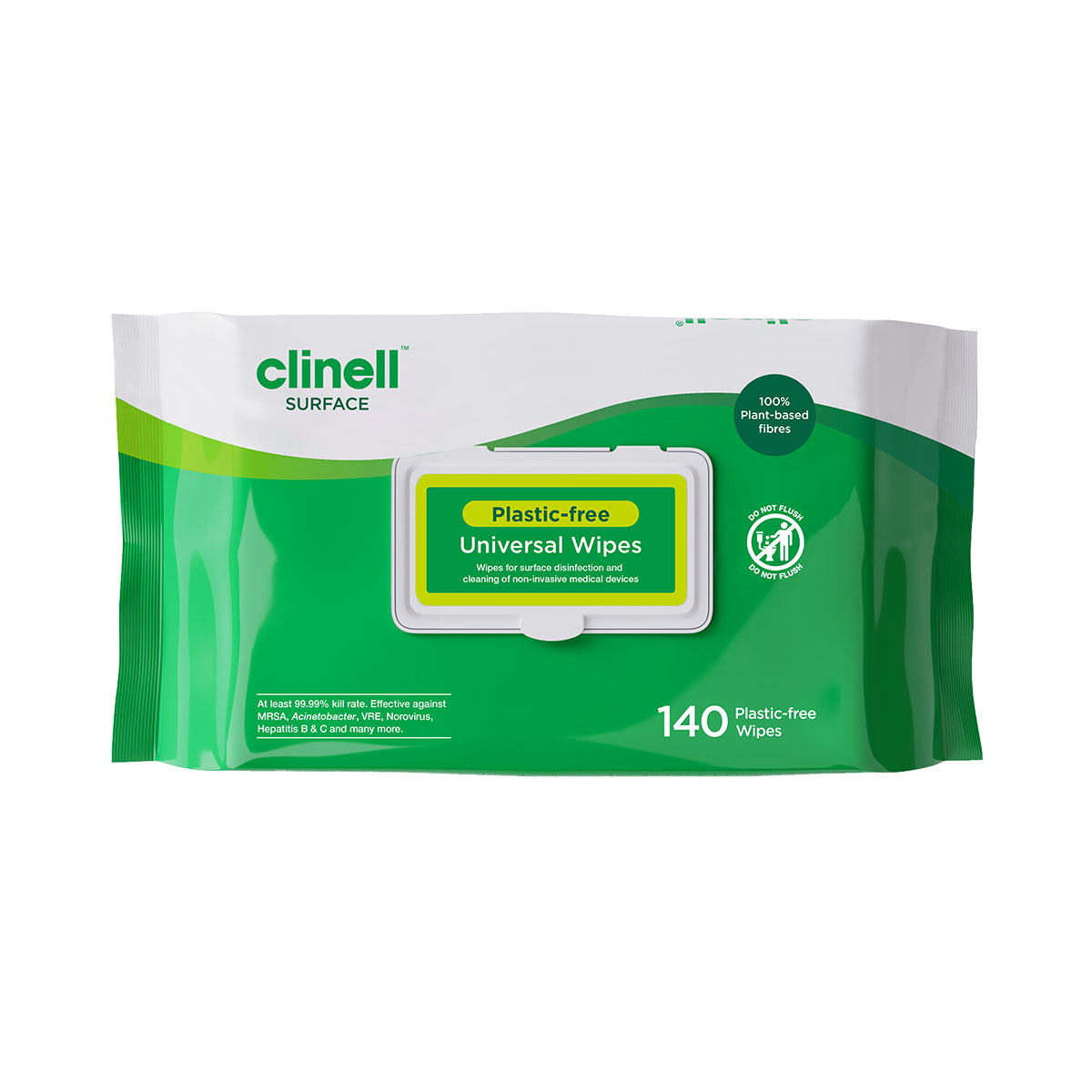 The front of the Clinell Plastic-free Universal Wipes – Pack of 140.