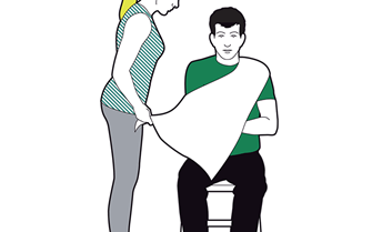 Elevation sling - lay the triangular bandage over the chest, on top of injured arm, with one end over uninjured shoulder Elevation sling - lay the triangular bandage over the chest, on top of injured arm, with one end over uninjured shoulder