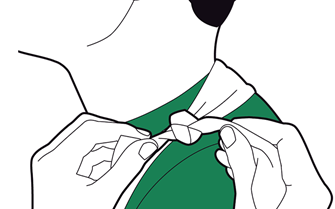 Elevation sling - tie two ends together in reef knot above collar bone Elevation sling - tie two ends together in reef knot above collar bone