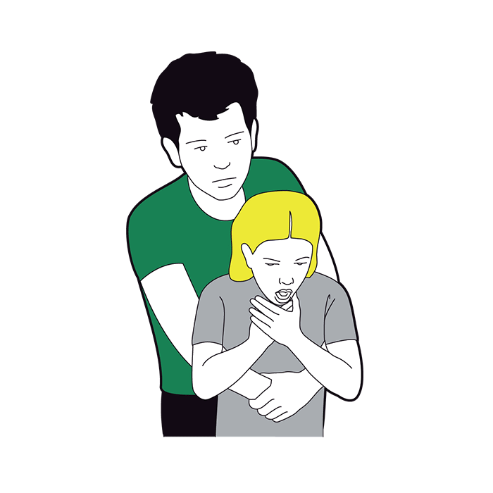 Child choking first aid - give five abdominal thrusts