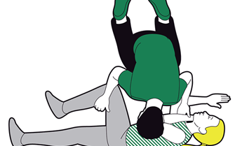 Adult recovery position - pull on the far leg and roll towards you on to their side Adult recovery position - pull on the far leg and roll towards you on to their side