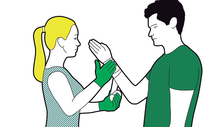 Severe bleeding first aid - firmly secure the dressing with a bandage Severe bleeding first aid - firmly secure the dressing with a bandage