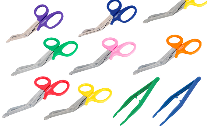 First aid scissors, tweezers and forceps