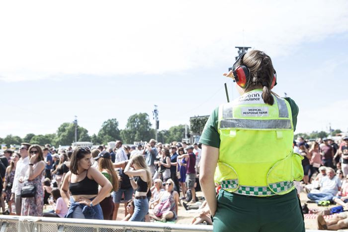 SJA Medical Response Team volunteer overlooks crowds at British Summertime event
