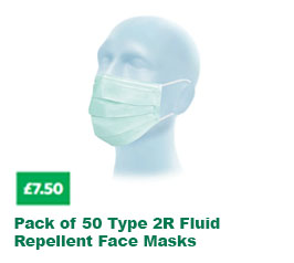 Pack of 50 Type 2R Fluid Repellent Face masks.