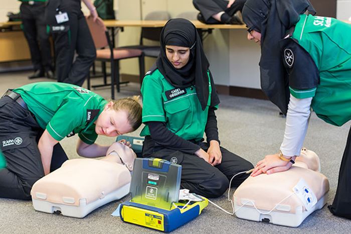 Cadets practising with AED