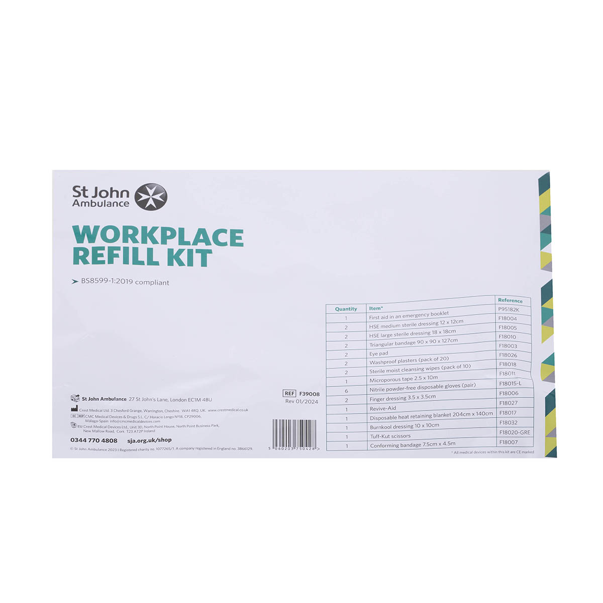 St John Ambulance Workplace Refill First Aid Kit BS 8599-1:2019.