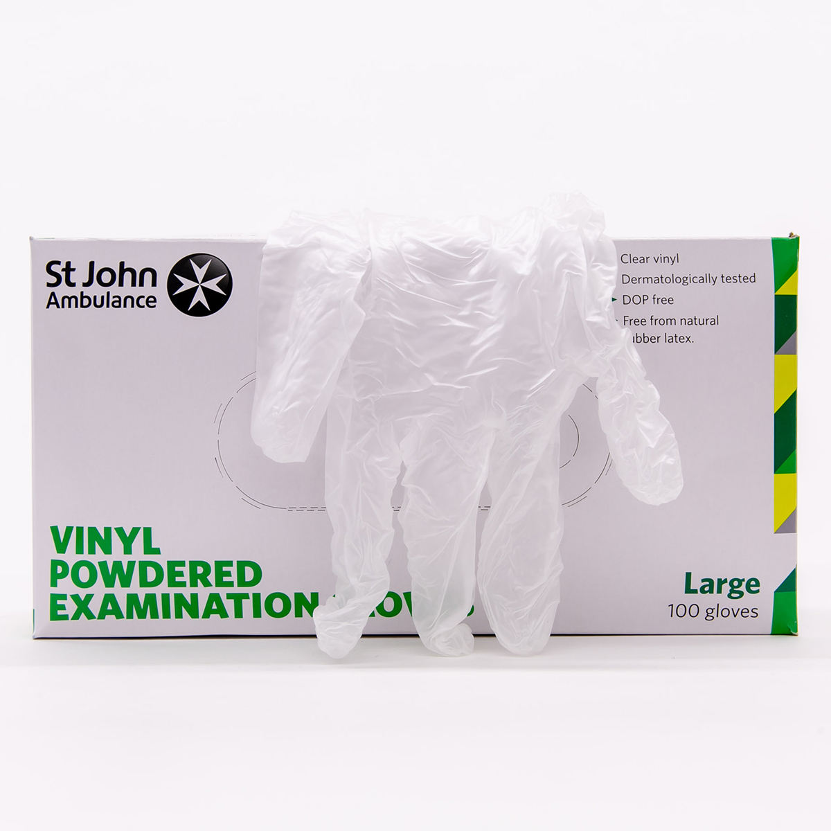 Box of 100 Large St John Ambulance Vinyl Pre-Powdered Gloves