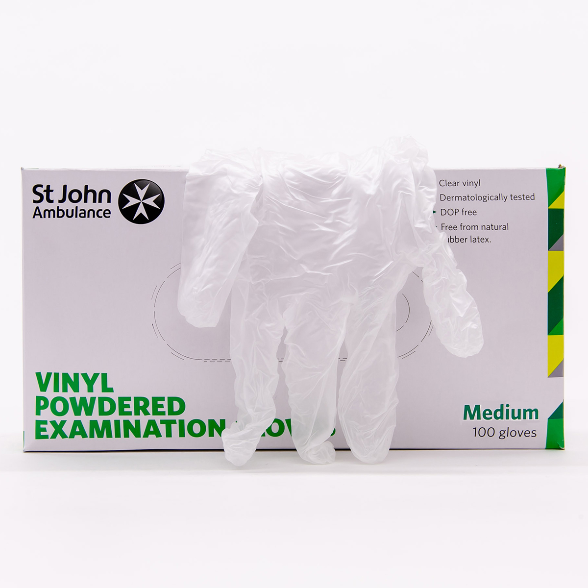 Box of 100 Medium St John Ambulance Vinyl Pre-Powdered Gloves
