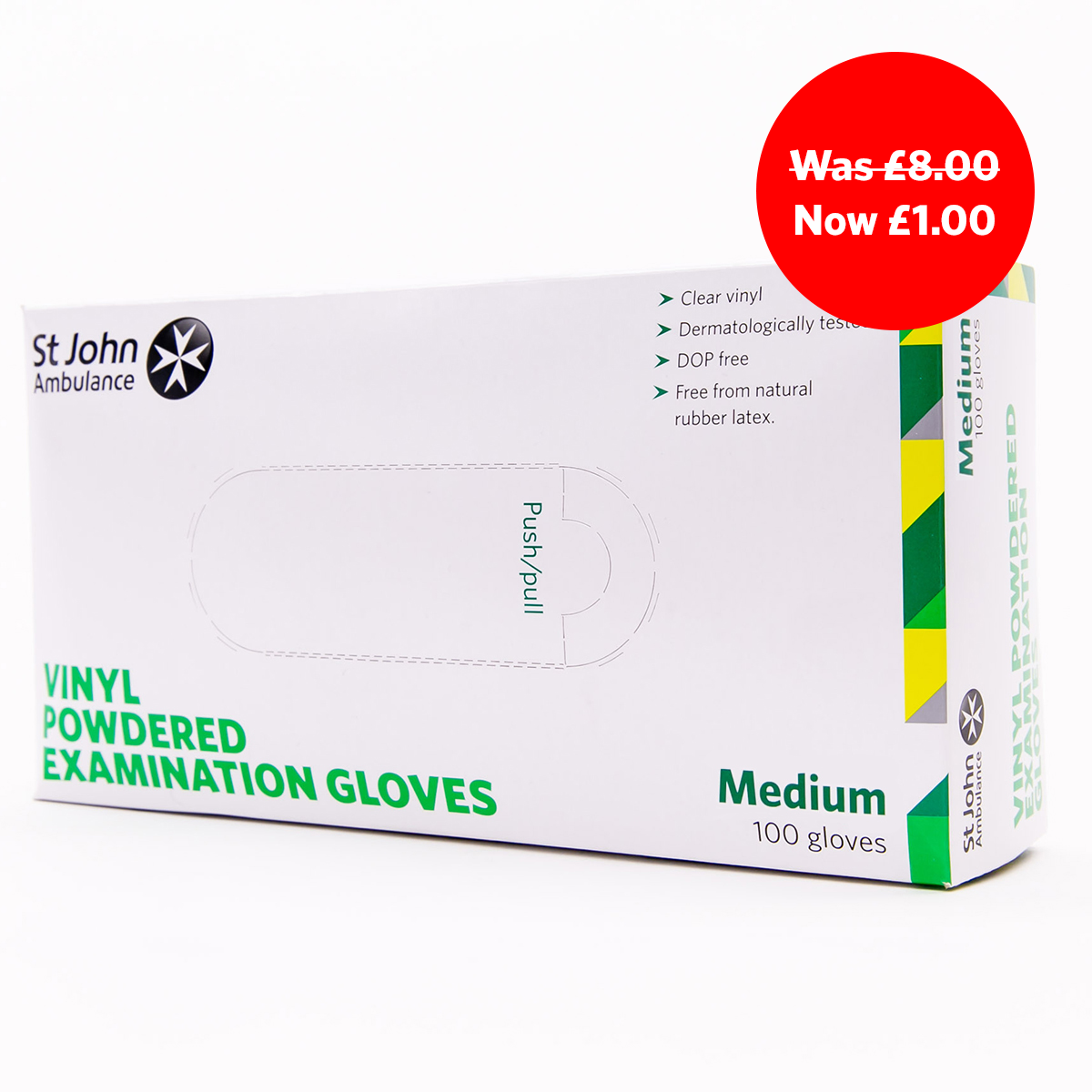 Box of 100 St John Ambulance Vinyl Pre-Powdered Gloves Size Medium Sale