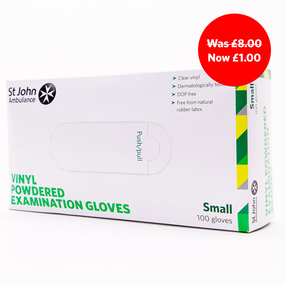 Box of 100 St John Ambulance Vinyl Pre-Powdered Gloves Size Small Sale
