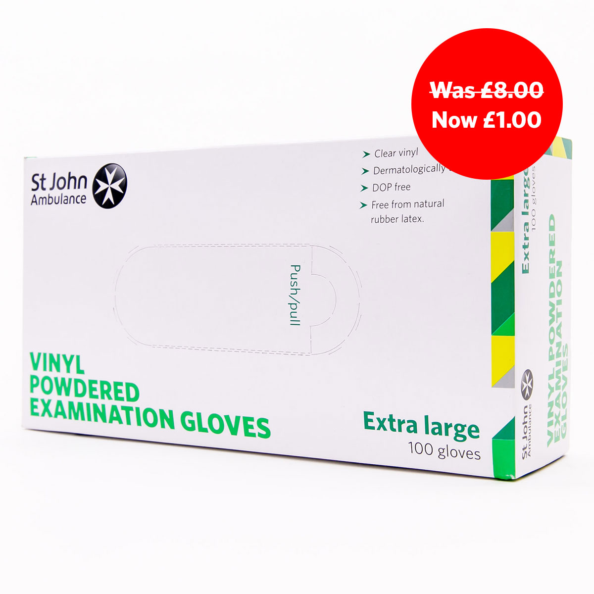 Box of 100 St John Ambulance Vinyl Pre-Powdered Gloves Extra Large Sale