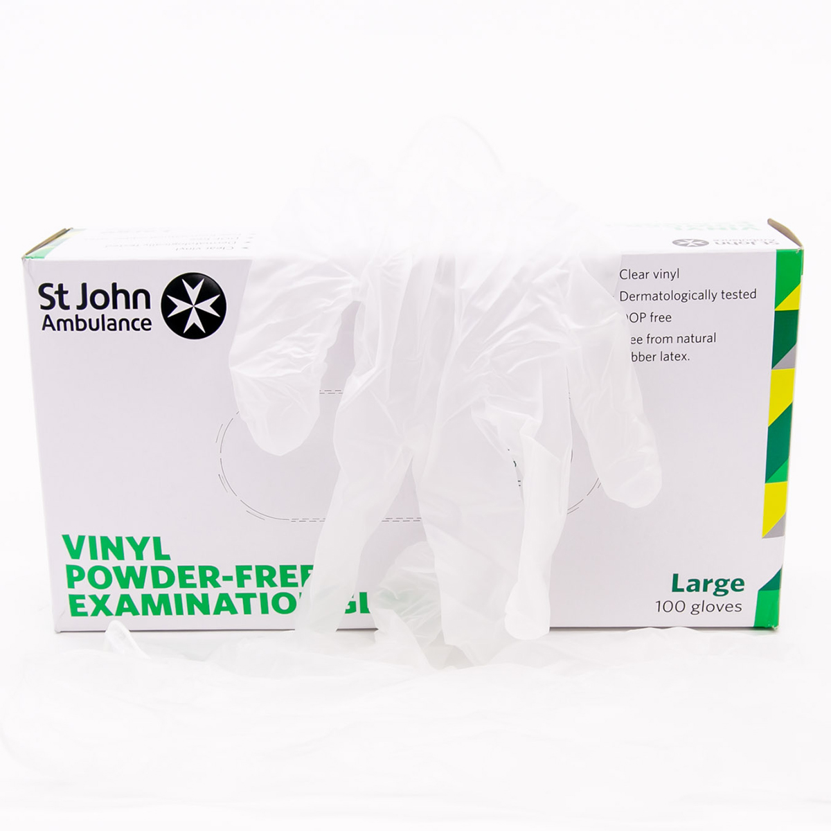 Box of 100 Large St John Ambulance Vinyl Powder-Free Gloves