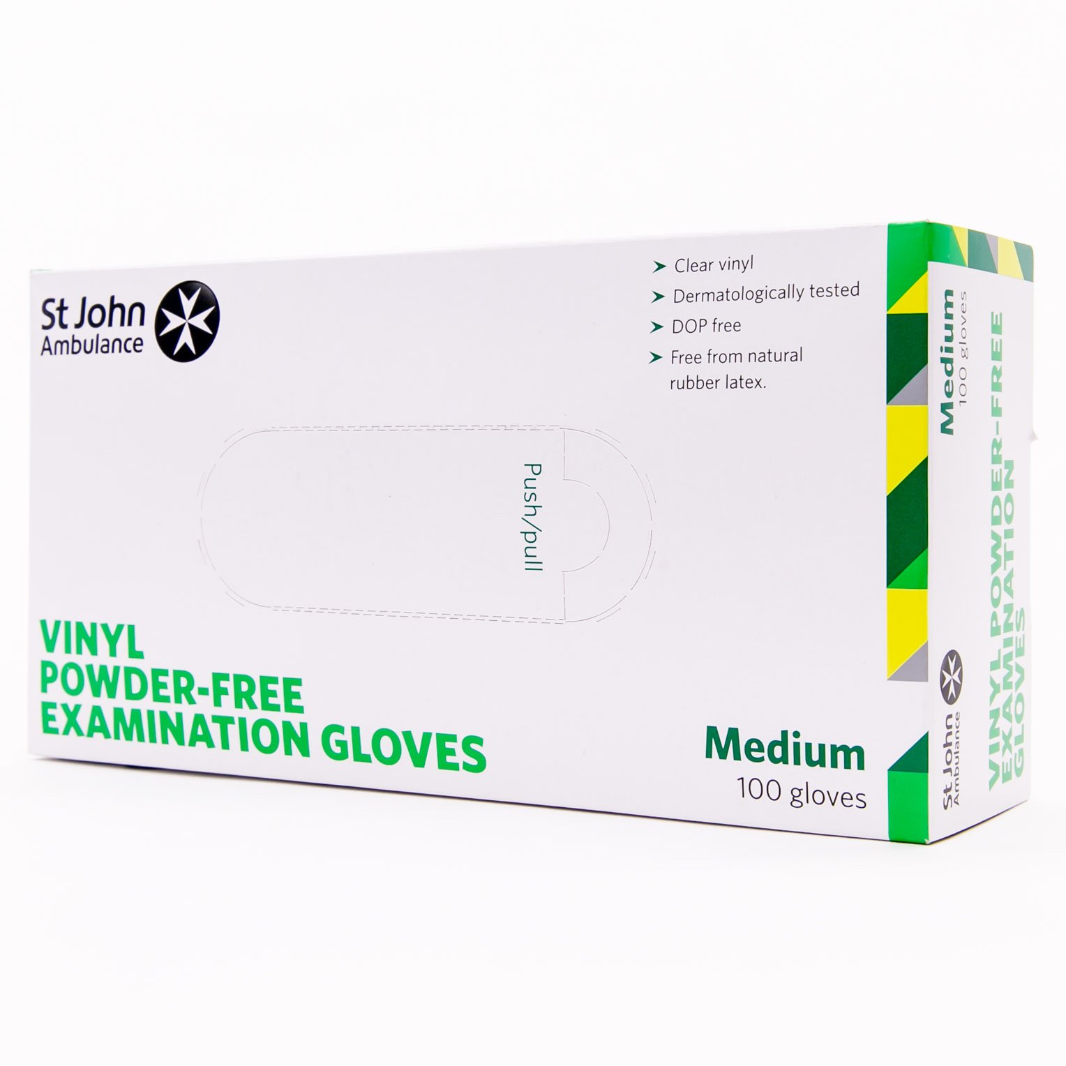 Box of 100 Medium St John Ambulance Vinyl Powder-Free Gloves