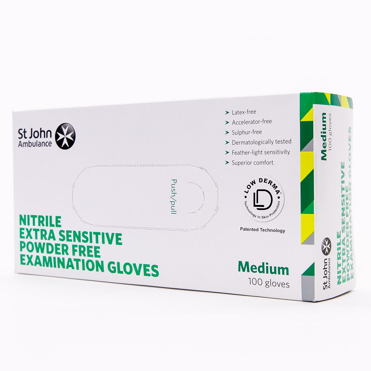 Box of 100 St John Ambulance Nitrile Powder-Free Extra Sensitive Gloves Medium