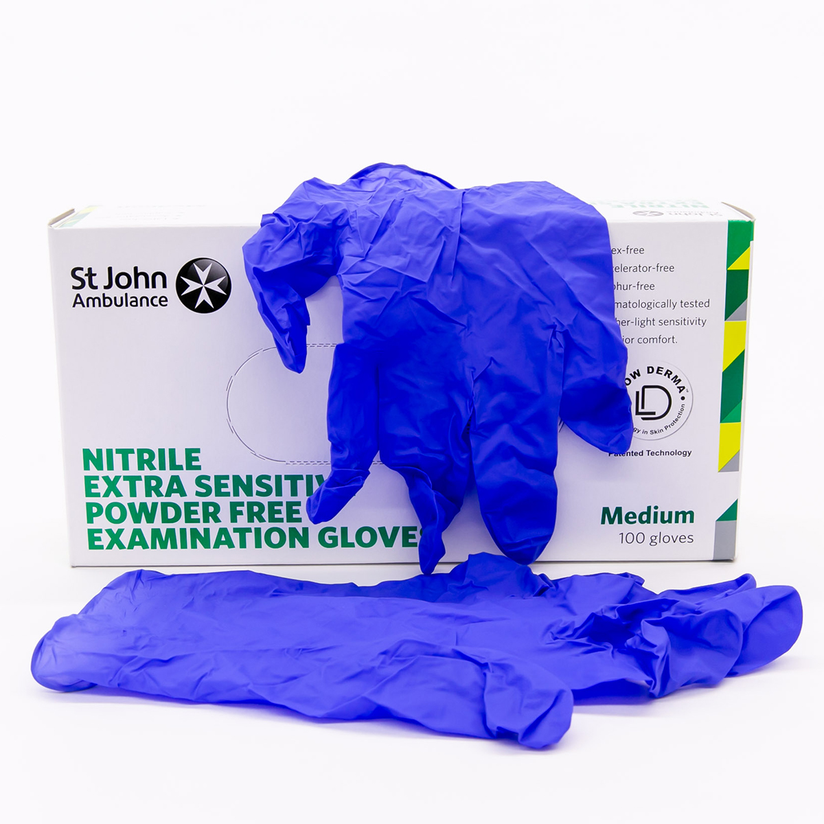 Box of 100 Medium St John Ambulance Nitrile Powder-Free Extra Sensitive Gloves