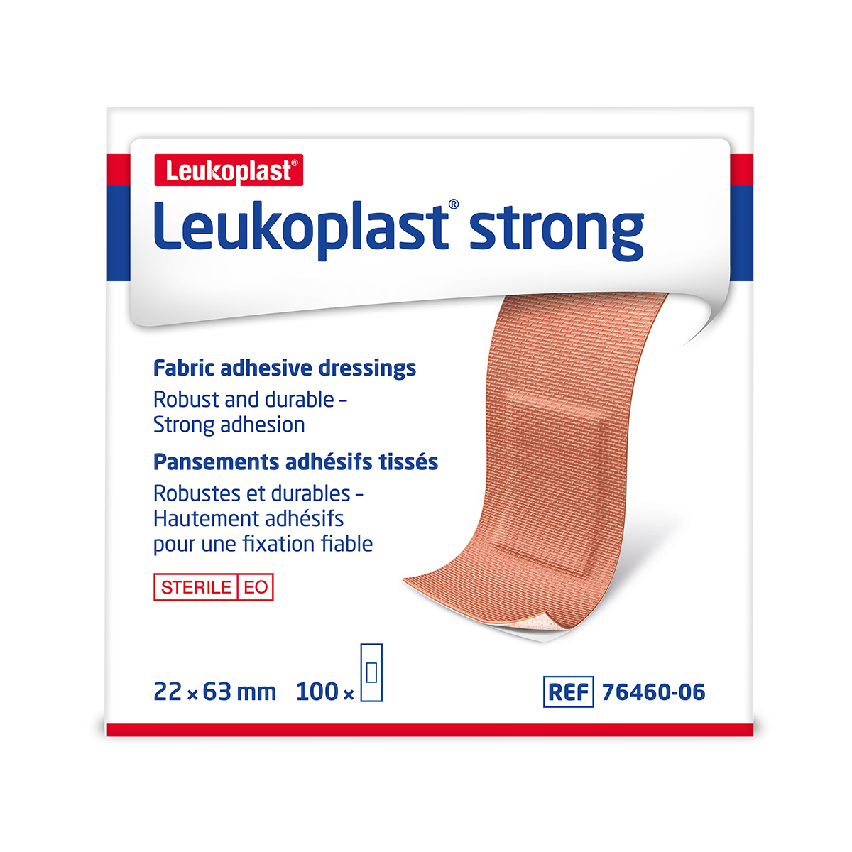 Pack of 100 2.2cm x 6.3cm Leukoplast Strong Fabric Plasters