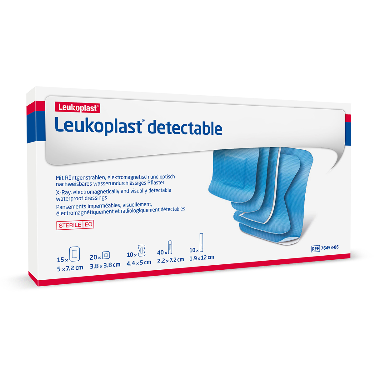 Pack of 95 Assorted Sizes Leukoplast Blue Detectable Plasters