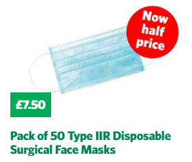 Pack of 50 Type IIR Disposable Surgical Face Masks