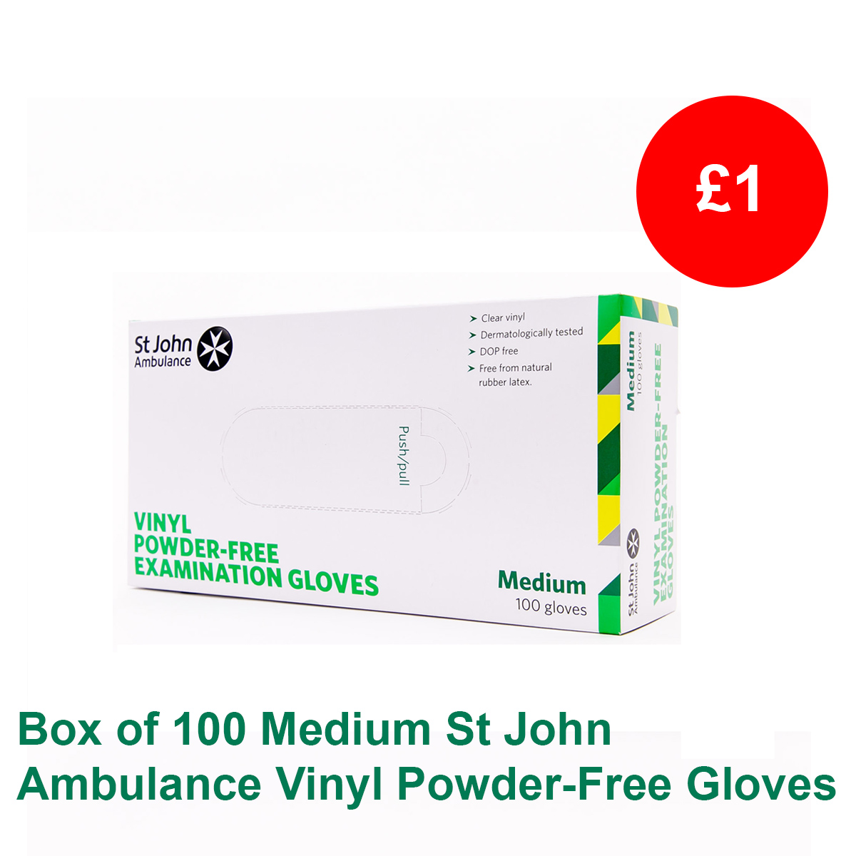 Box of 100 St John Ambulance Vinyl Powder-Free Gloves