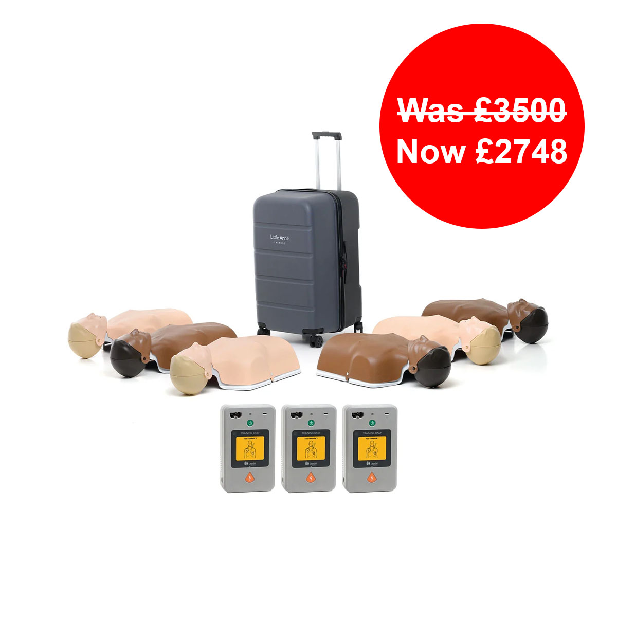 Pack of 6 Laerdal Little Anne 2.0 Dark and Light Skin Training Manikins and 3 AED Trainers