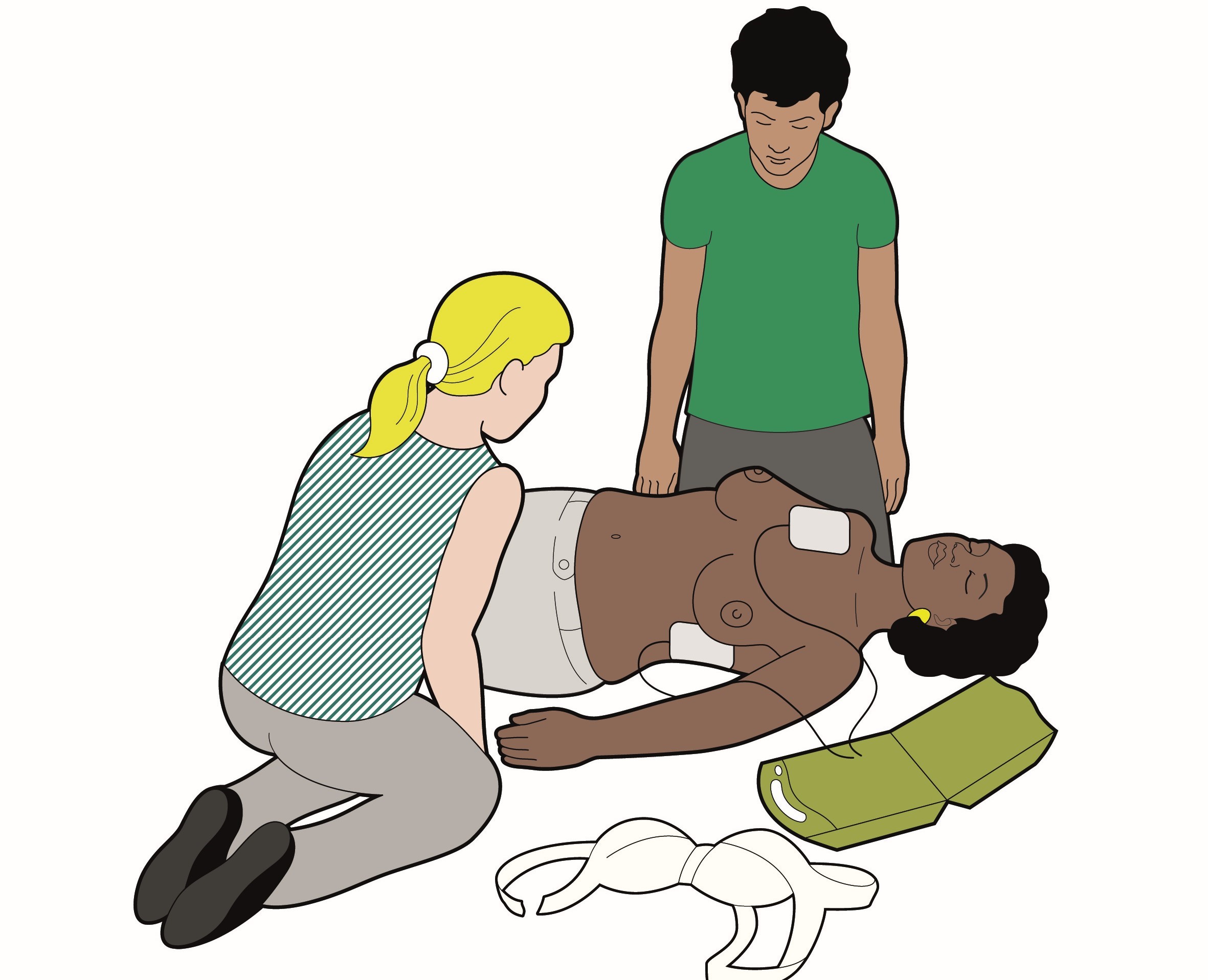 Bystanders place AED on woman's chest